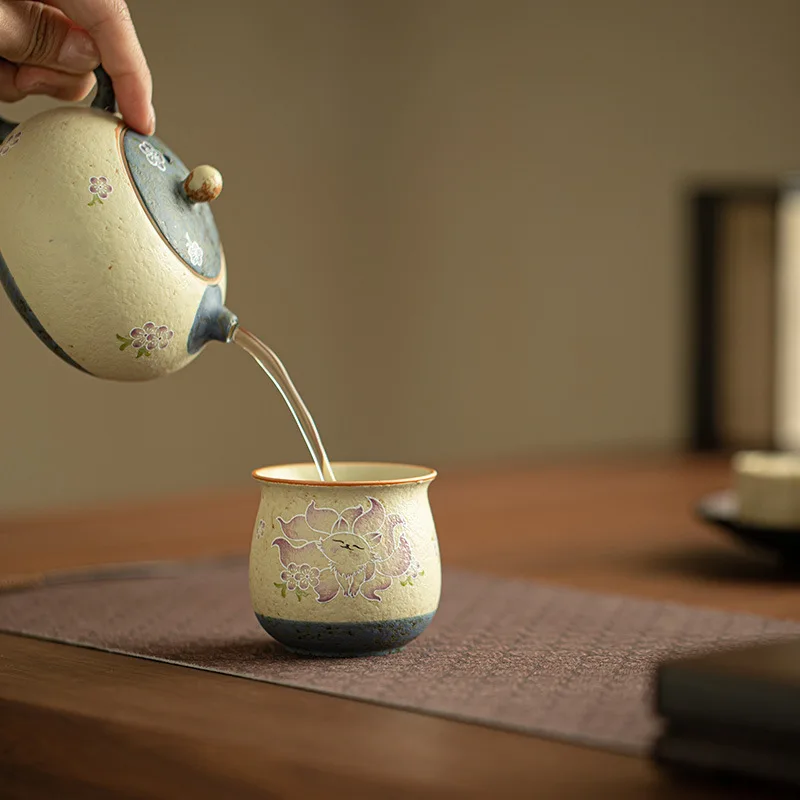 Jingdezhen Blue White Nine Tailed Fox Master Teacup Flared Rim Ceramic Tasting Cup Kung Fu Tea Set Gift Box Home Office