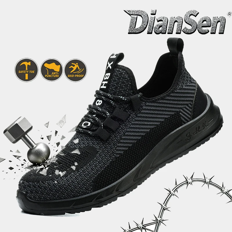 

Men's Lightweight Safety Shoes with Knit Upper - Breathable, Anti-Puncture, Steel Toe & Anti-smash Work Shoes for Industrial
