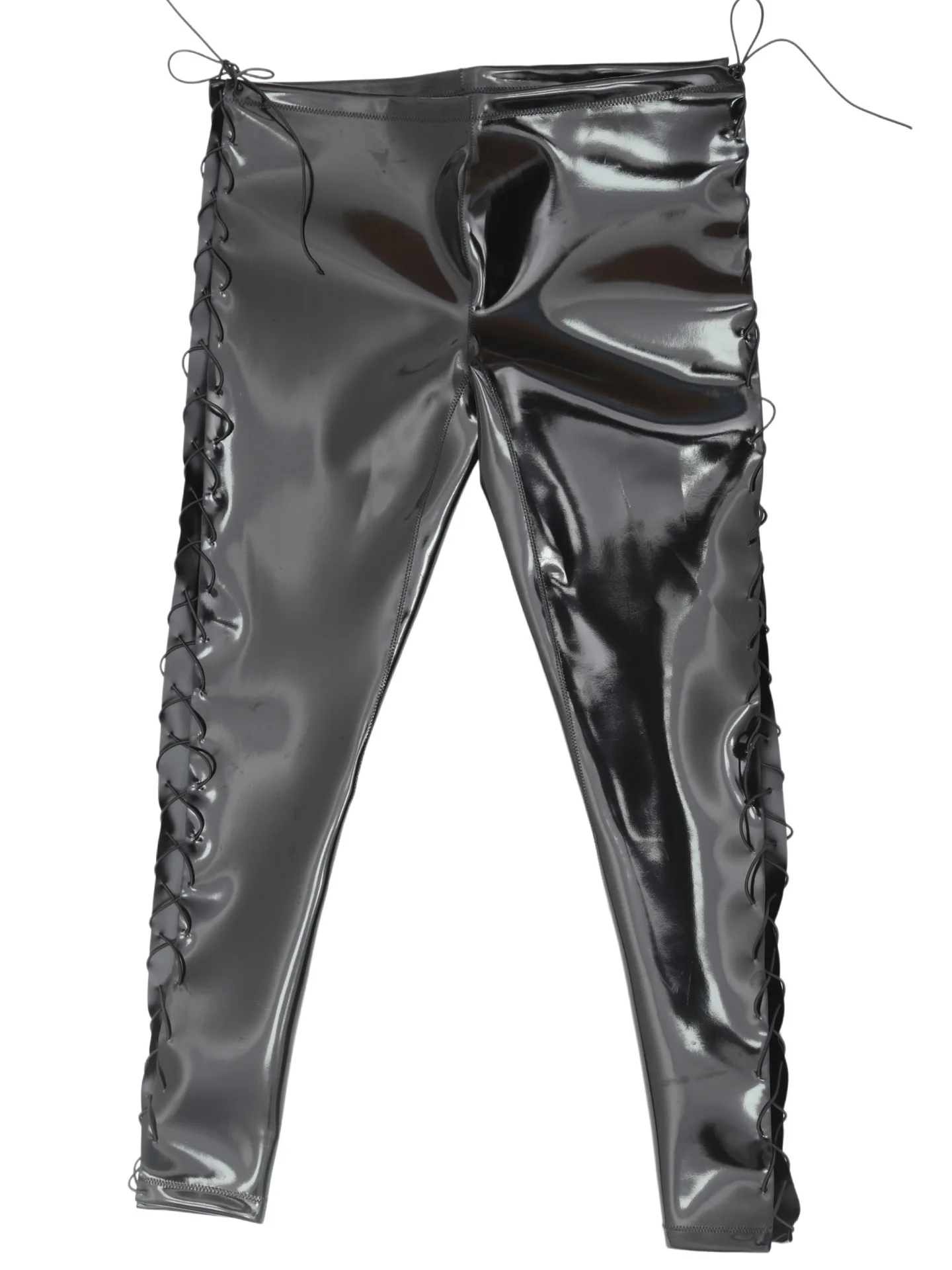 Sexy Men Waterproof PU Elastic Pencil Pants Bandage Hollow No-clean Double Side Slim Trousers Latex Faux Leather Punk Pants view 3