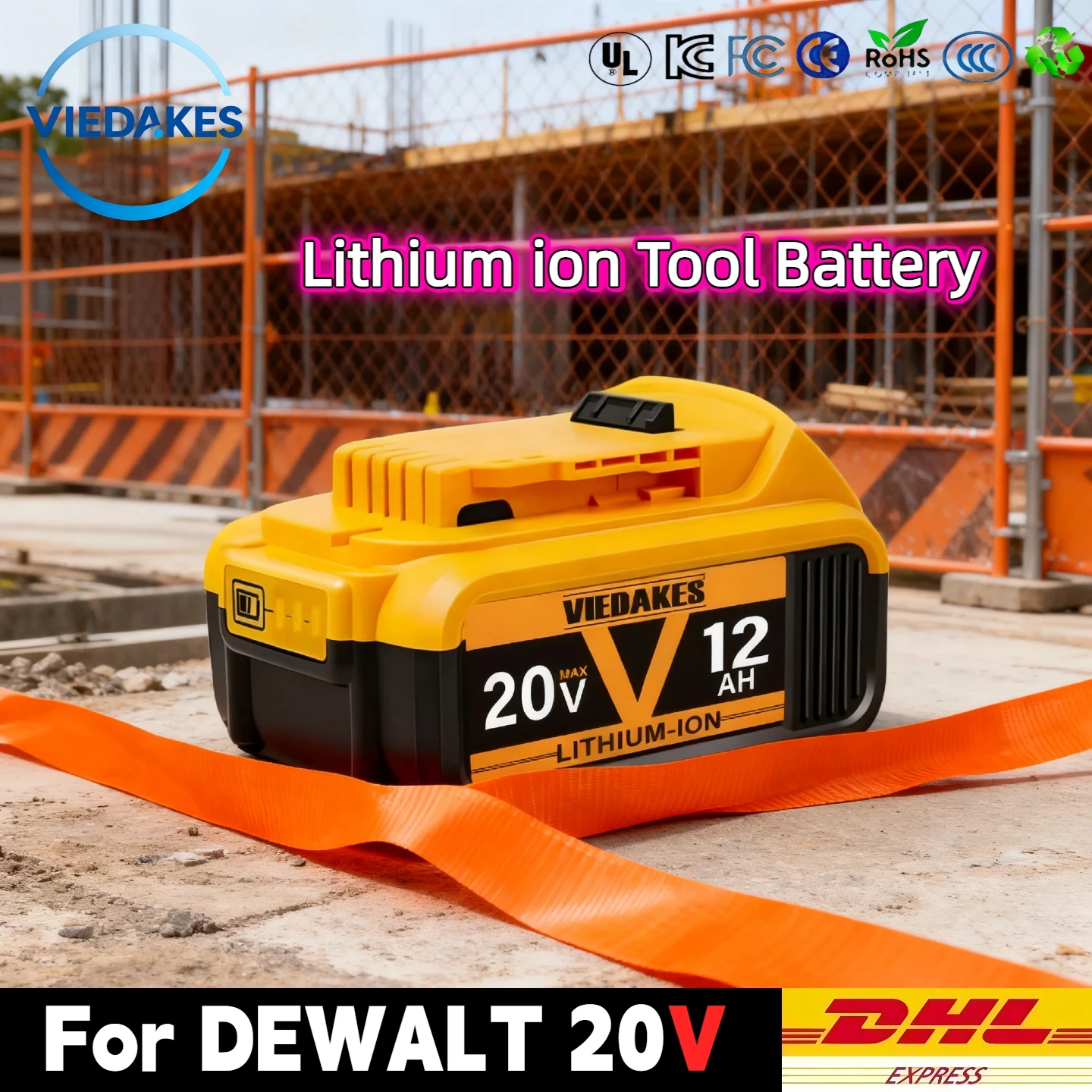 

12.0Ah 20V Li-Ion Battery - Compatible for dewalt 20V battery DCB207 DCB208, Power Drill & Impact Wrench tool batteries