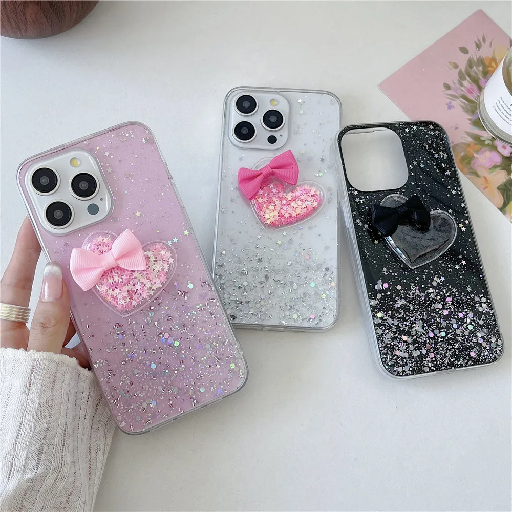 Casing Redmi 14C 3D Quicksand Love Heart untuk Xiaomi Redmi 14C 13 13C 12C 10C 9A 9C A3 A5 4G Bling Glitter Soft Cover