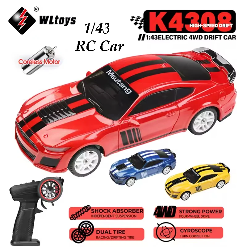 WLtoys K4308 1:43 Mini  RC Car 2.4G Racing With LED Lights 4WD Gyroscope High Speed RTR Remote Control Car Toy For Kid Gift