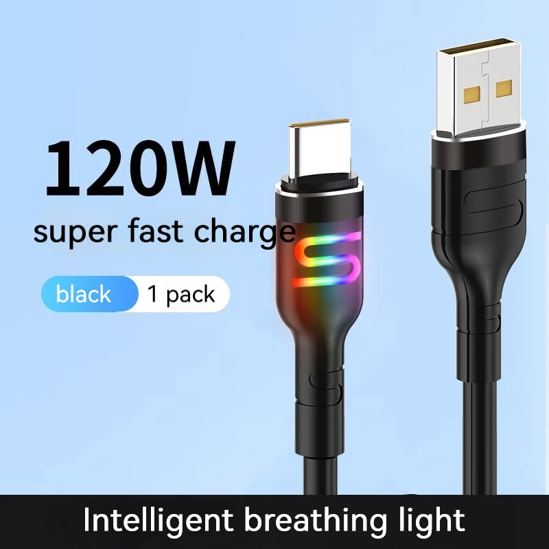 Type-C Data Cable Fast Charging with LED Light Flash Charging 5A Universal for Huawei Samsung Xiaomi Mobile Phone Charging Cable