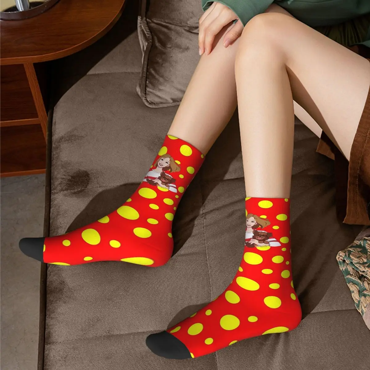 Red With Small Yellow Dots Socks Harajuku Sweat Absorbing Stockings All Season Long Socks Accessories Unisex Birthday Present