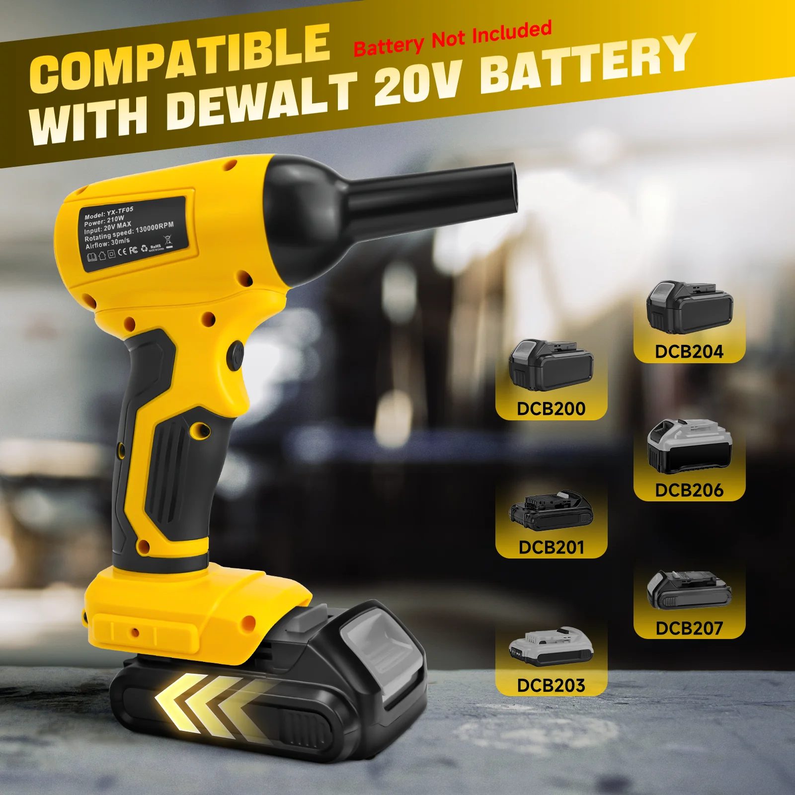 منفاخ هواء كهربائي لاسلكي بمروحة توربو نفاثة بدون فرش 130000 أداة نفخ الغبار بسرعة ستبليس RPM لبطارية ديوالت 20 فولت