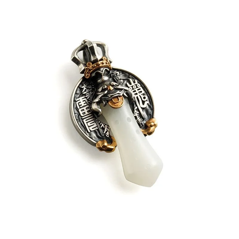 

Vintage Taoist Coin Pendant Necklace - Seven-Star Sword Design with Antique Silver Plated Brass, Hip Hop Amulet Jewelry