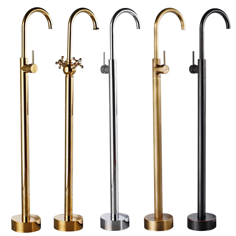 All copper retro floor-standing bathtub hot and cold water faucet independent shower side stand accessories