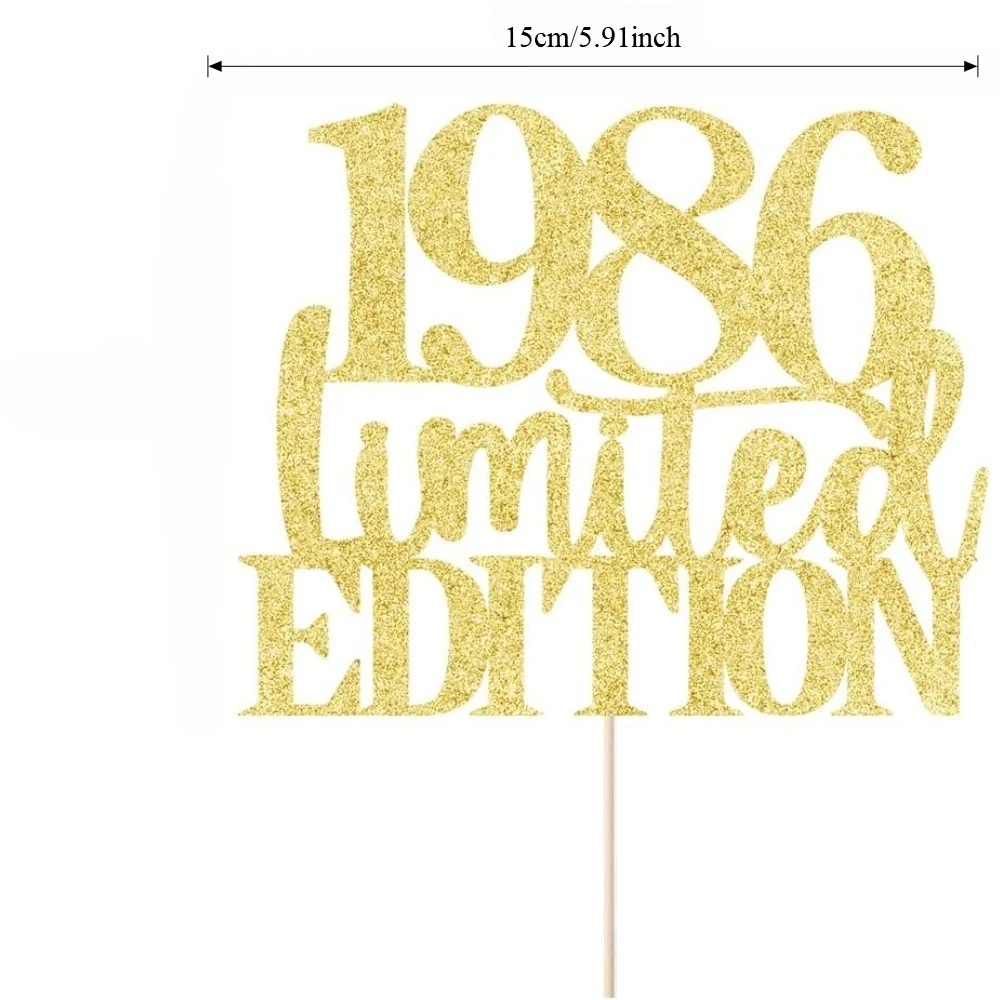 1 Stück 1986 Tortenaufsatz, Prost bis 40 Jahre, goldfarbenes Glitzer-Jubiläumsdekor für Männer und Frauen, handgefertigt – Detail 6