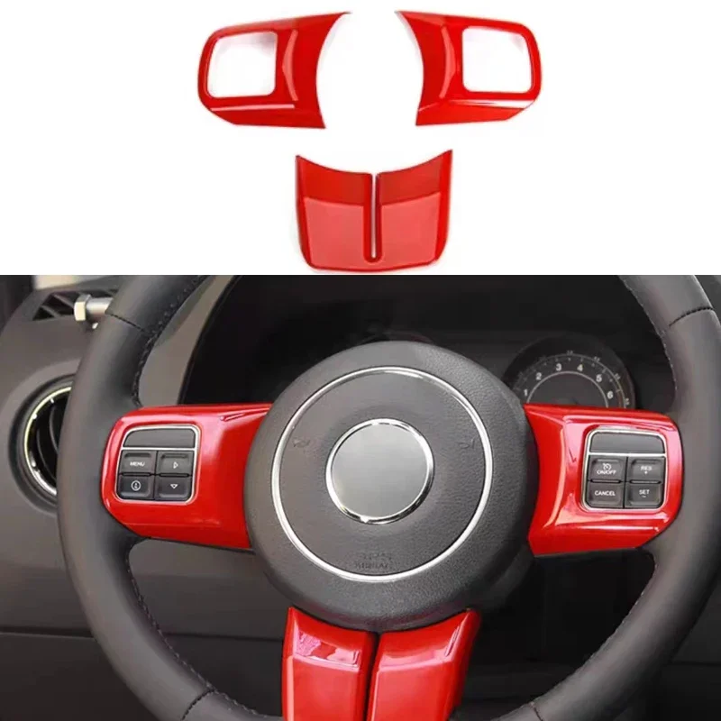 3PCS ABS Steering Wheel Cover Decor Trim For 2011-2017 Jeep Wrangler JK Unlimited Patriot Compass & Grand Cherokee 2011-2013