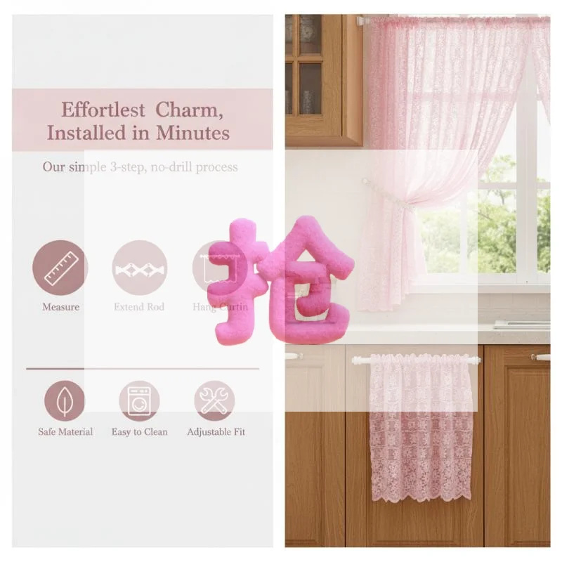 White Lace Fruit Garden Coffee Home Kitchen Perforated Cabinet Half Cut Curtains