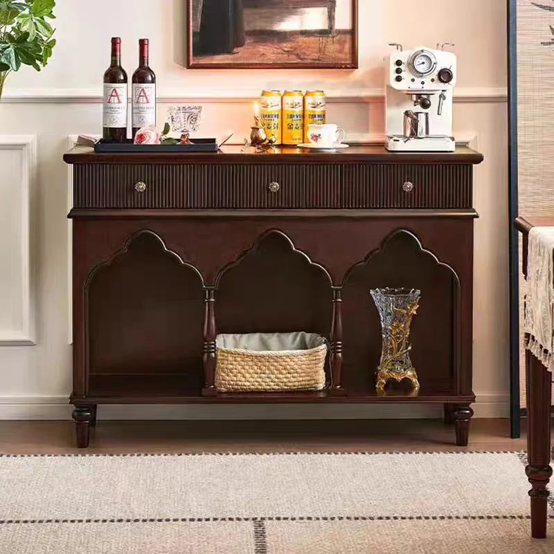 French retro style home entrance cabinet, all solid wood foyer storage, advanced sense of entry, living room aisle cabinet