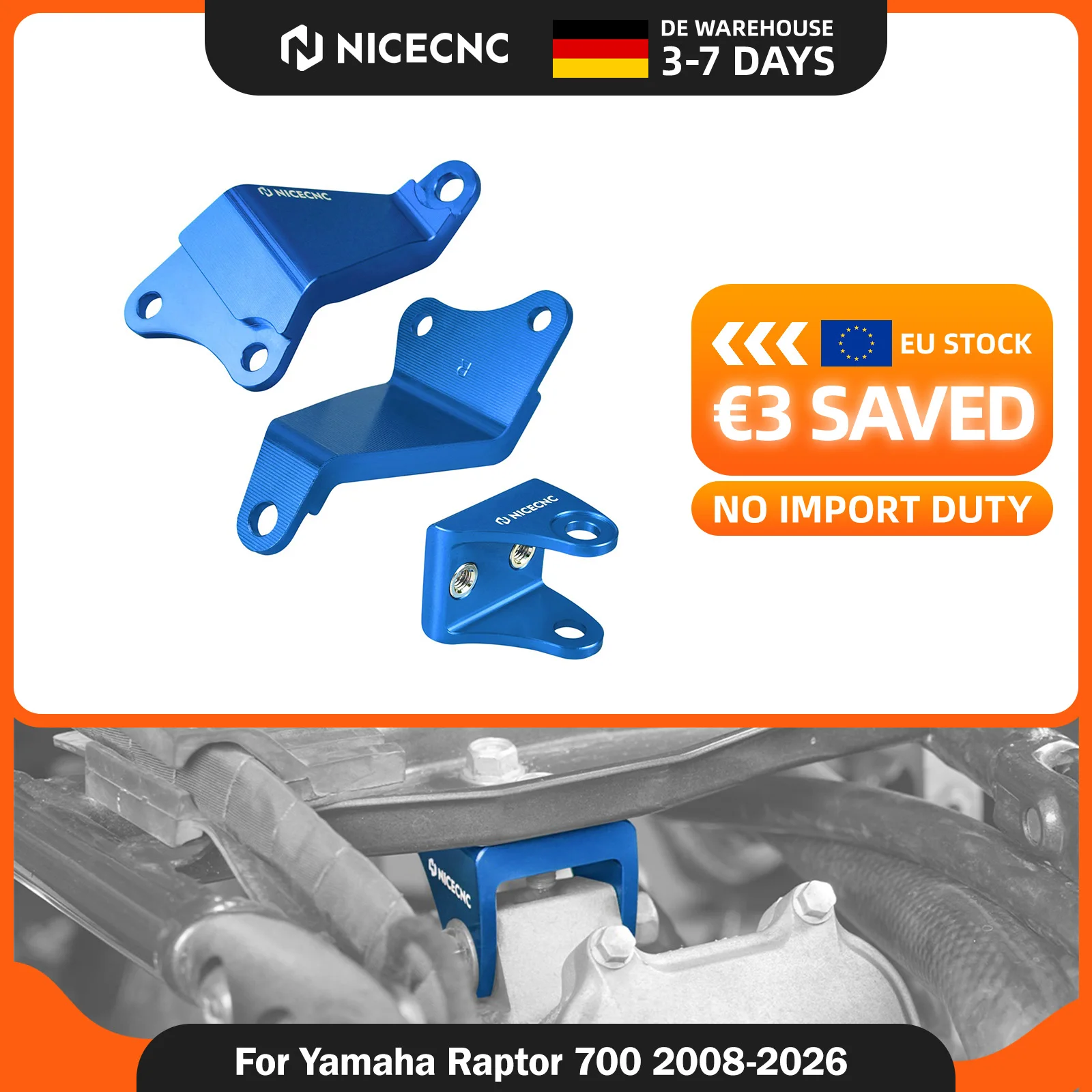 NICECNC Supporti motore per Yamaha Raptor 700 2008-2026, per Yamaha Raptor 700R Raptor 700RSE 2008-2026, in alluminio T6-6061 lavorato a CNC e anodizzato, ricambio 1S3-21316-10-00