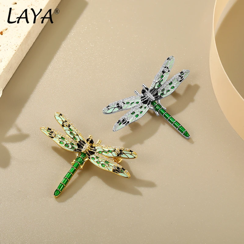 LAYA 925 Sterling Silver zwierząt unikalna konstrukcja Dragonfly broszka dla kobiet Handmade kolorowe emalia bankiet luksusowa doskonała biżuteria