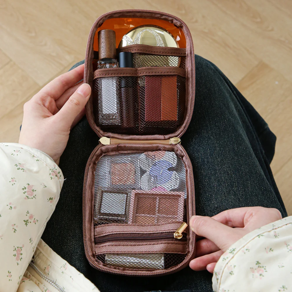 Portbale-Mini bolsa organizadora de maquillaje transparente para mujer, pequeña y bonita bolsa de maquillaje con cremallera, almacenamiento de