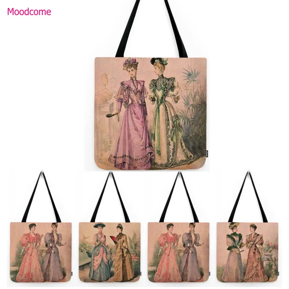 European Victoria Era Elegant Fashion Lady Royal Court Madame Duchess Portrait Painting Cotton Linen Shoulder Bag Tote Bag