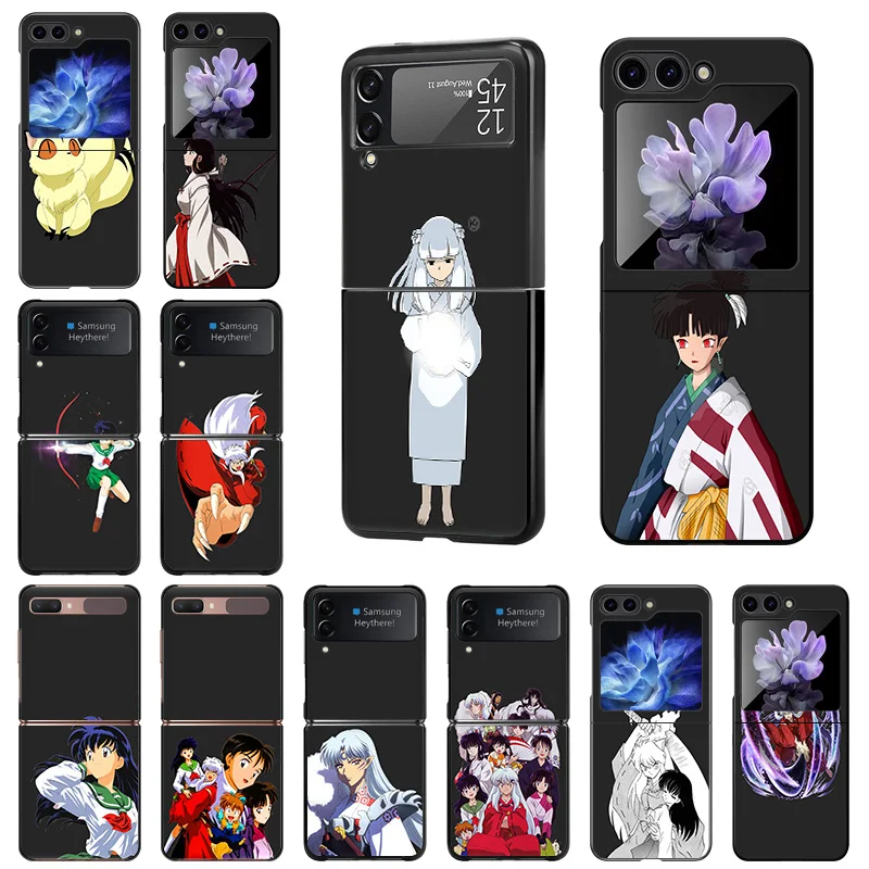 Phone Case For Samsung Z Flip 6 5 4 3 Galaxy ZFlip6 5G Flip5 Flip4 Inuyasha Black Hard Camera Protective Cove