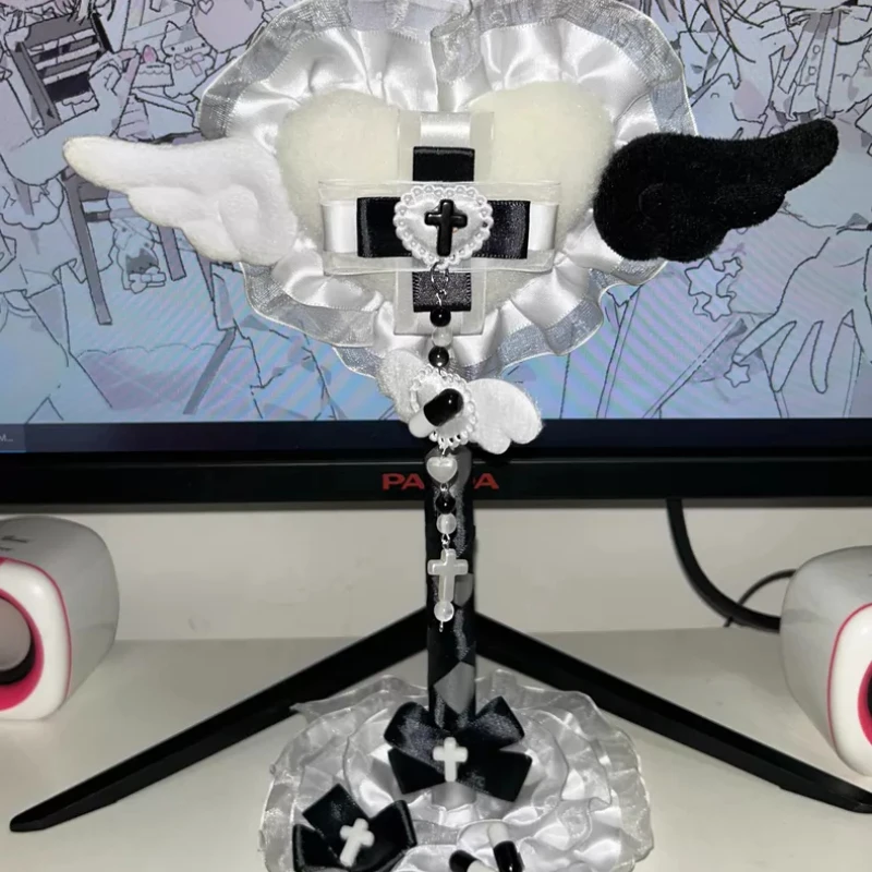 

Cute Black White Angel Head Mounted Headphone Stand Customization Headphone Desktop Storage Rack Display Stand Accessories Gift