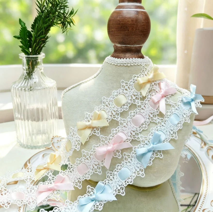 10 Yards Single/Color Bow Lace Wearable 35MM Ribbons DIY Lace Dress Handmade Bottom Curtains Decorative Accessories Crafts