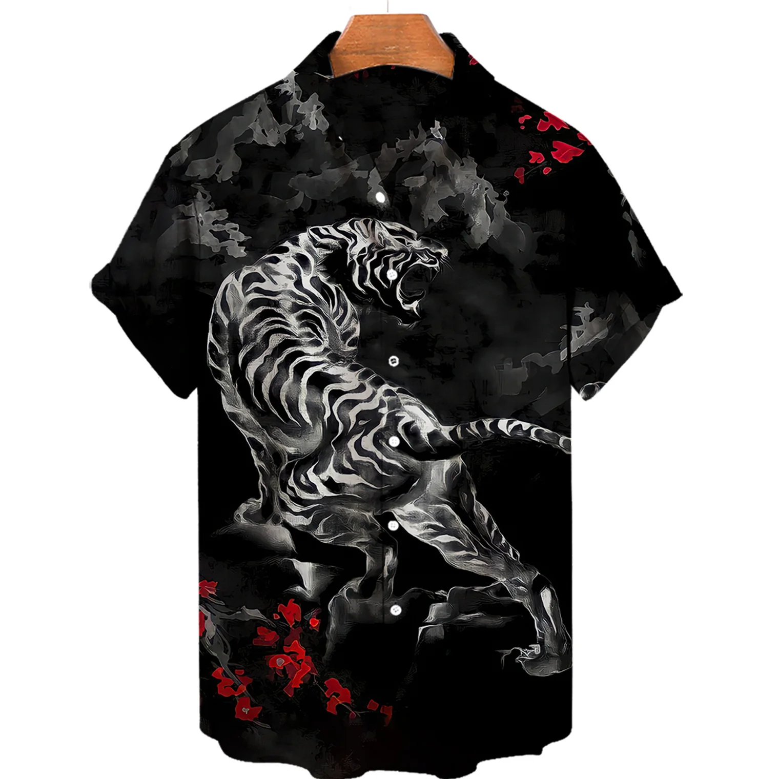 Fashion Casual Tiger Men\'s Hawaiian Shirt Men Loose Oversized Short Sleeve Tops Man Clothing Streetwear Camisas Casuais Blouse