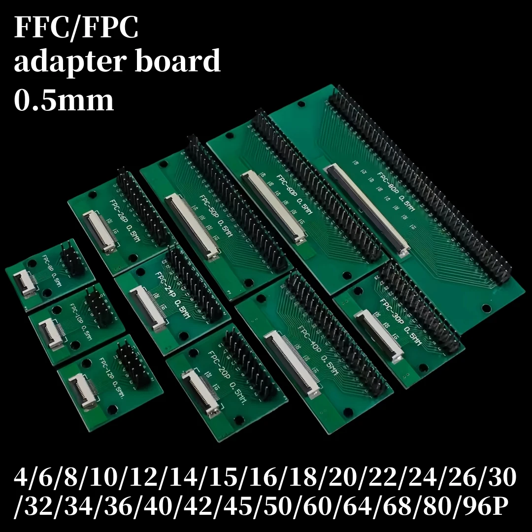 

1PCS FFC/FPC conversion board 0.5mm connector to 2.54MM double row bent pins 4/10/14/15/16/22/26/30/32/36/42/45/60/64/68/80/96P