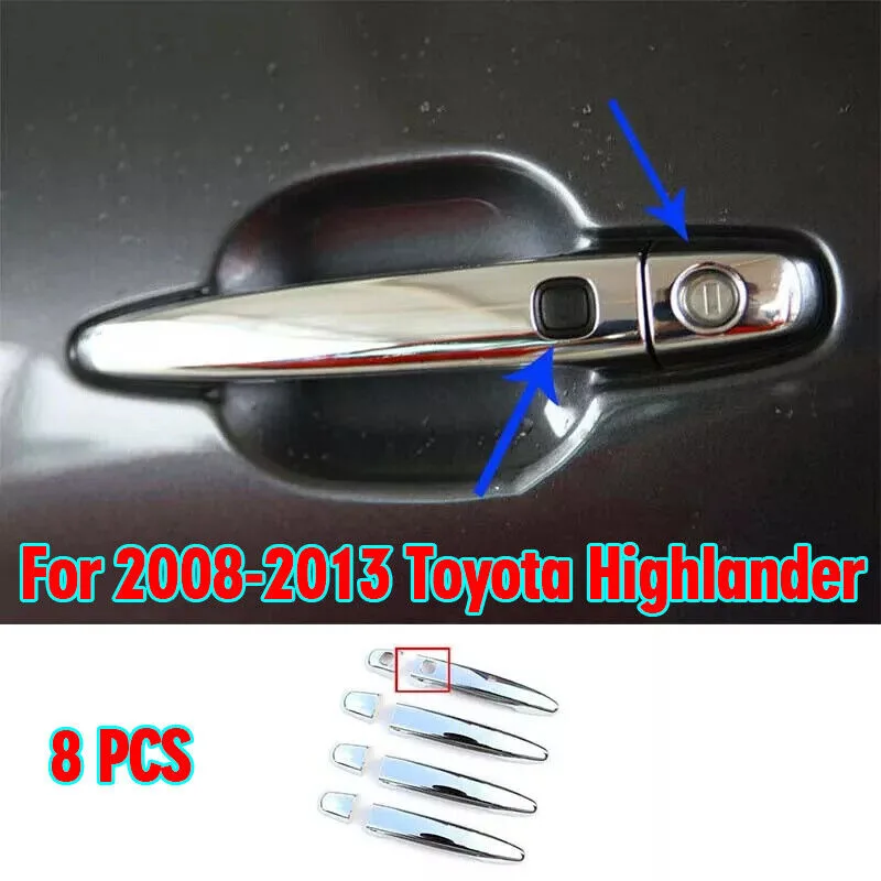 8pcs Car Door Side Handle Chrome Cover Trim For Toyota Highlander 2008 2009-2013