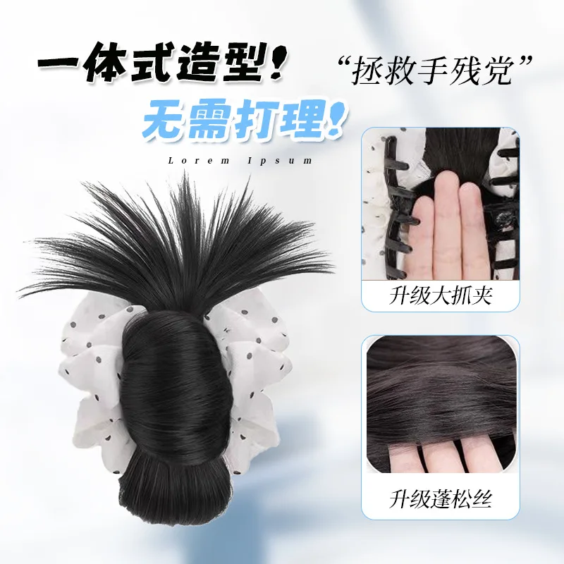 ربطة عنق منخفضة باللونين الأبيض والأسود كعكة ريشة منقطة قطعة شعر بمشبك مخلب كليب كسول جو كعكة تصفيف شعر طبيعي رقيق