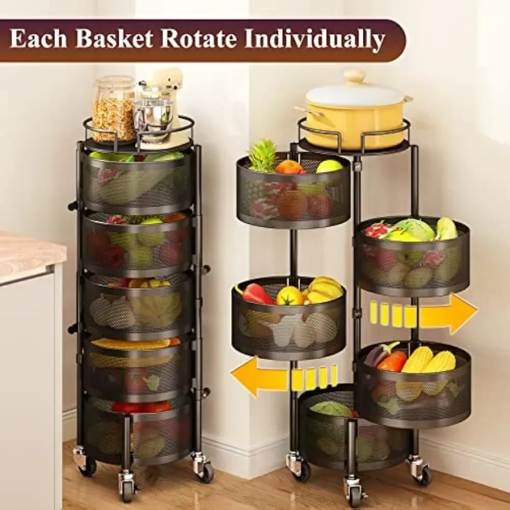 Fruit and Vegetable Basket Bowls for Kitchen with Metal Top Lid, for SNTD 5 Tier Rotating Storage Rack Cart for Potato Onion