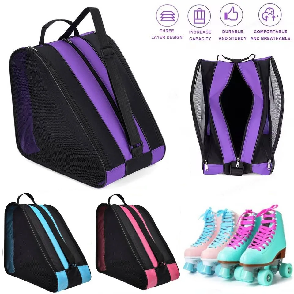 Portable Roller Skates Bag Ski Snow Boots Bag Large Capacity Breathable Kids Inline Skates Bag Ice Skating Shoes Storage Bags