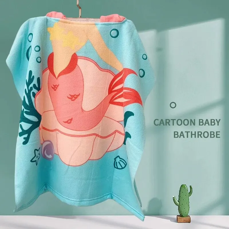 1 PCS New Childrens Bath Towel Cartoon Print Cape Hooded Beach Bathrobe Soft Breathable Absorbent Quickdrying