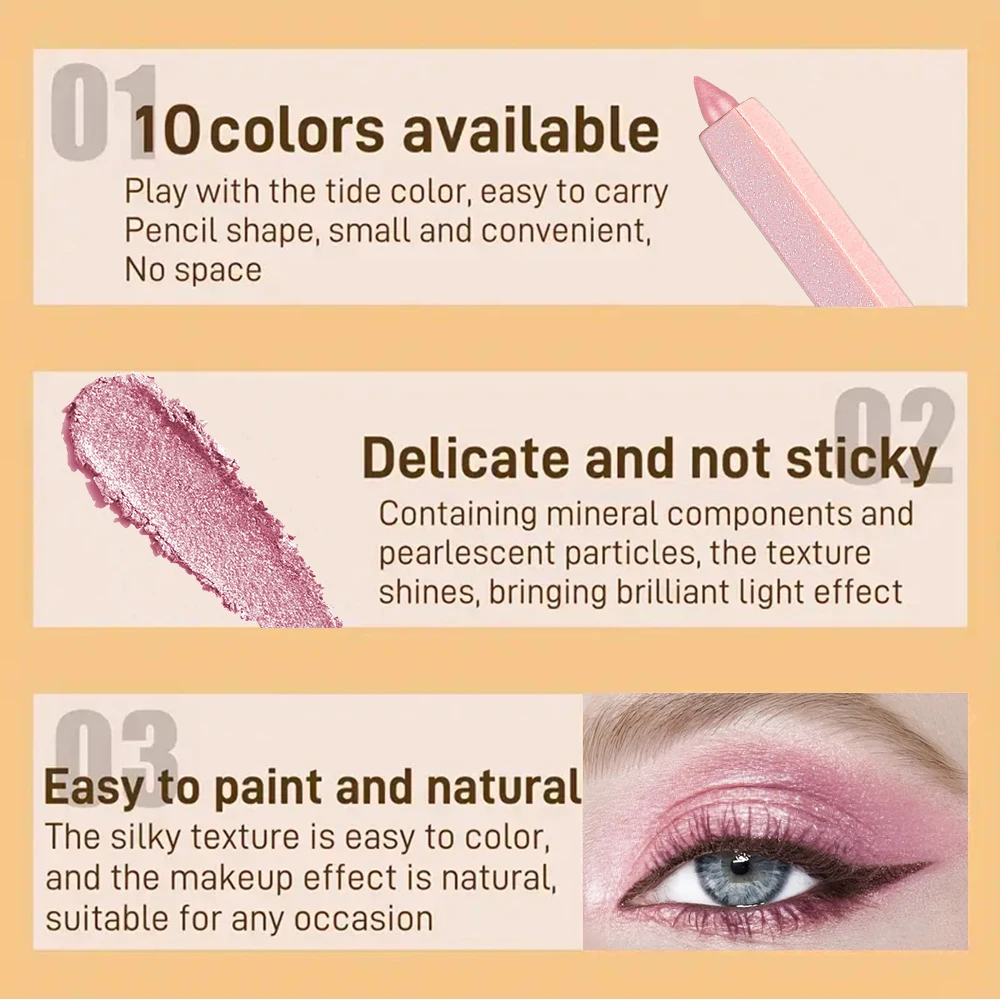 きらめくピンクのアイシャドウペンシル、モノクロのハイライトとブライトニングアイペン、シングルスティック、シマー仕上げのメイクアップアクセサリー、Ca
