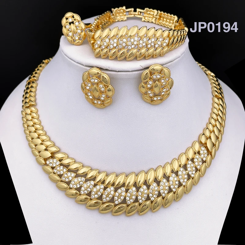 High Quality Dubai Gold Plated Jewelry Set For Women Luxury Design Spike Necklace Earrings Bracelet Ring For Weeding Party Gift