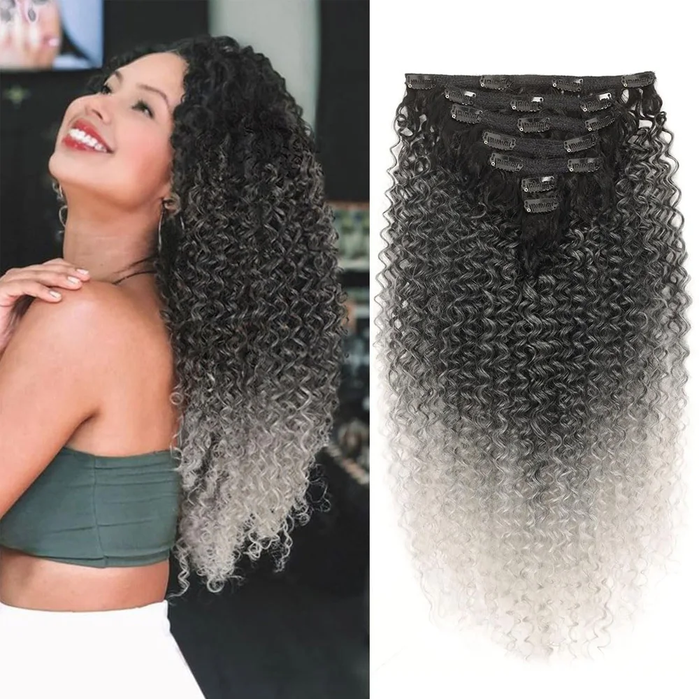 Synthetic Jerry Curly Hair 26inch Kinky Curly Clip In Hair Extension Natural Hairpieces Hair Extensions Clip in 7 Pcs Full Head