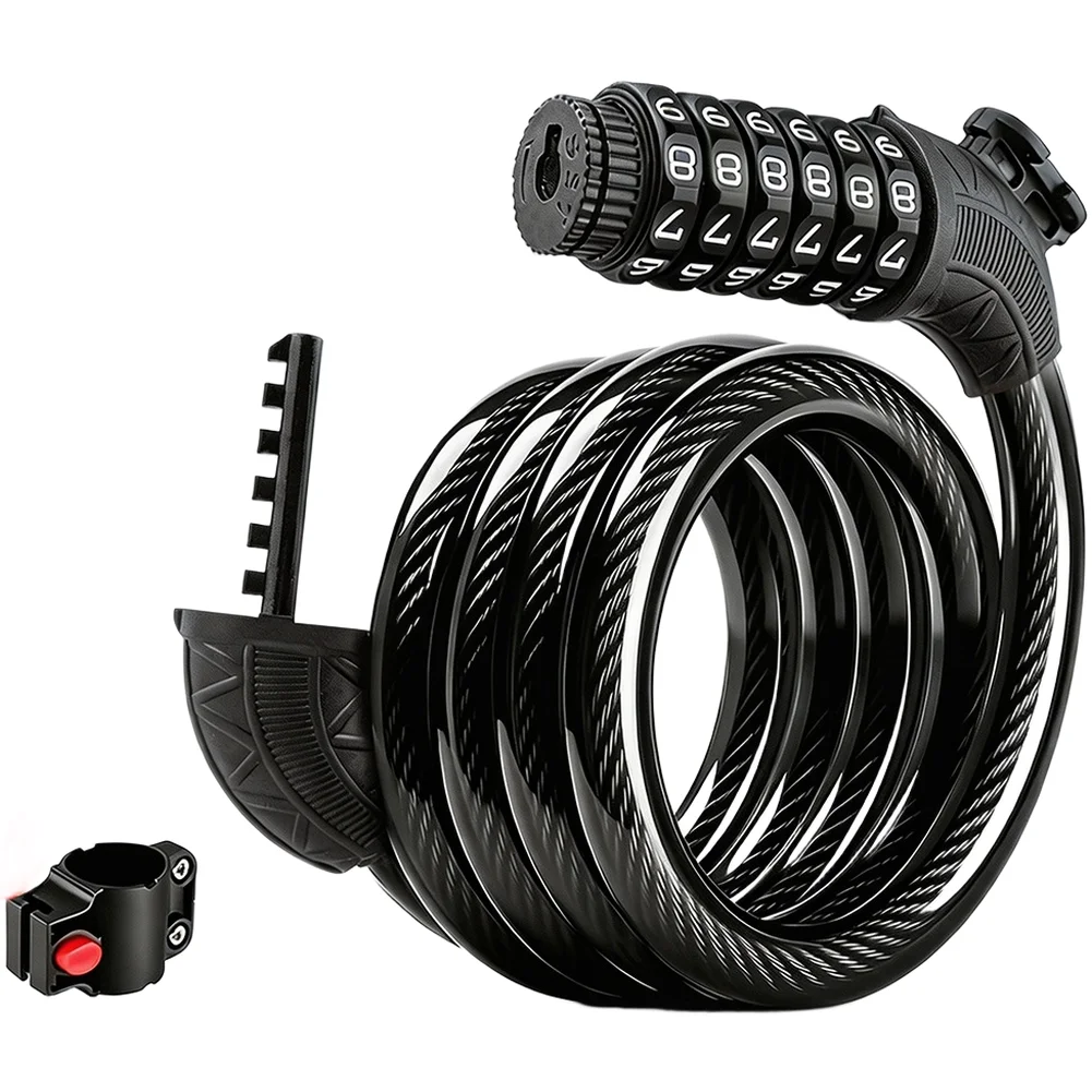 Bike Lock Heavy Duty 6 Digit Password Bike Lock 11mm Steel Cable Bicycle Anti Theft Lock Cycling Accessories