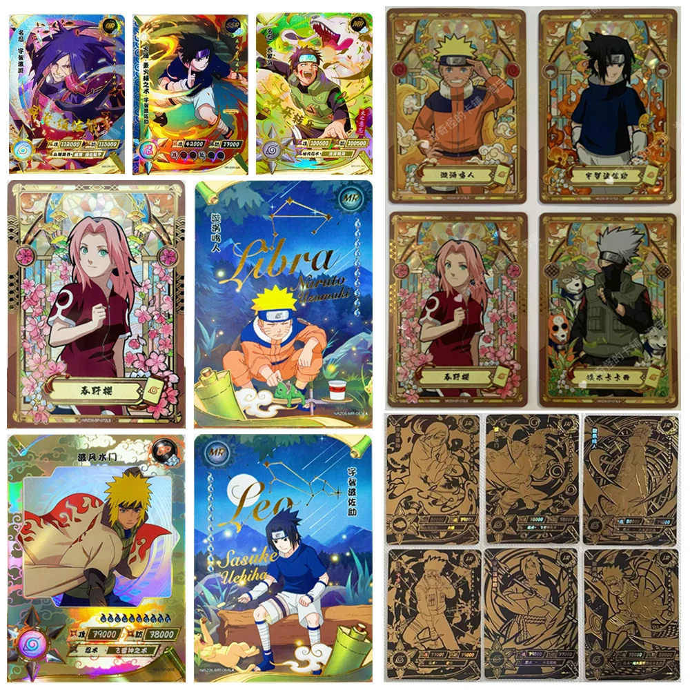 Коллекционные карточки NARUTO LR MR: Харуно Сакура, Учиха Саске, Сенджу Хаширама, Хьюга Хината, Джирайя. Красочные блестящие праздничные аниме-карточки.