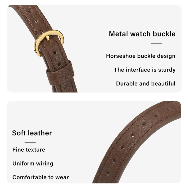 Horseshoe buckle leather watch band for Apple Watch Ultra Series 9 8 7  leather strap for iWatch Mini pin buckle women wristbad