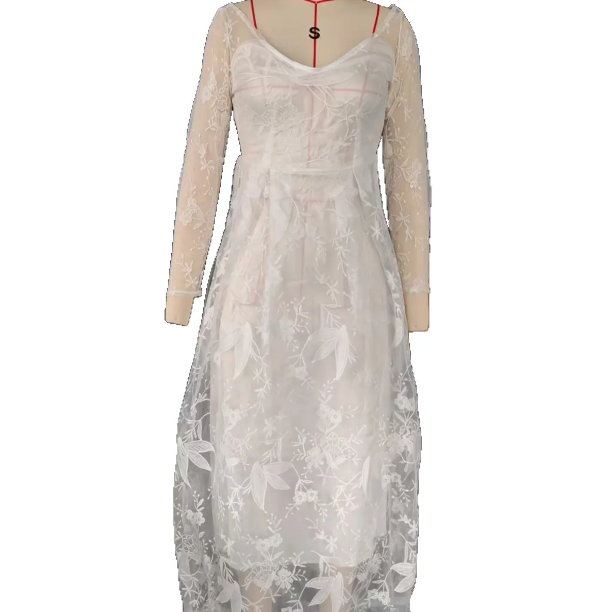 

Summer New Women's Long Sve One oulder Wedding Dr Evening Gown Lace Fabric mid Waist Design Ele Faionable