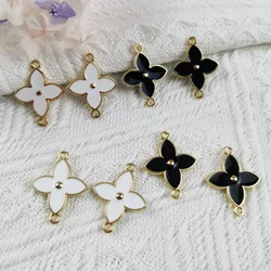 10PCS double-sided drip alloy small pendant enamel charm Double hanging four-leaf clover diy necklace earrings accessories