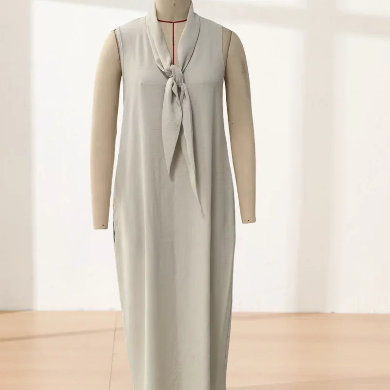 

Tie Front V Neck Maxi Dress for Women, Summer Casual Retro Dress Casual Flowy Travel Vacation Long Dress with Pockets