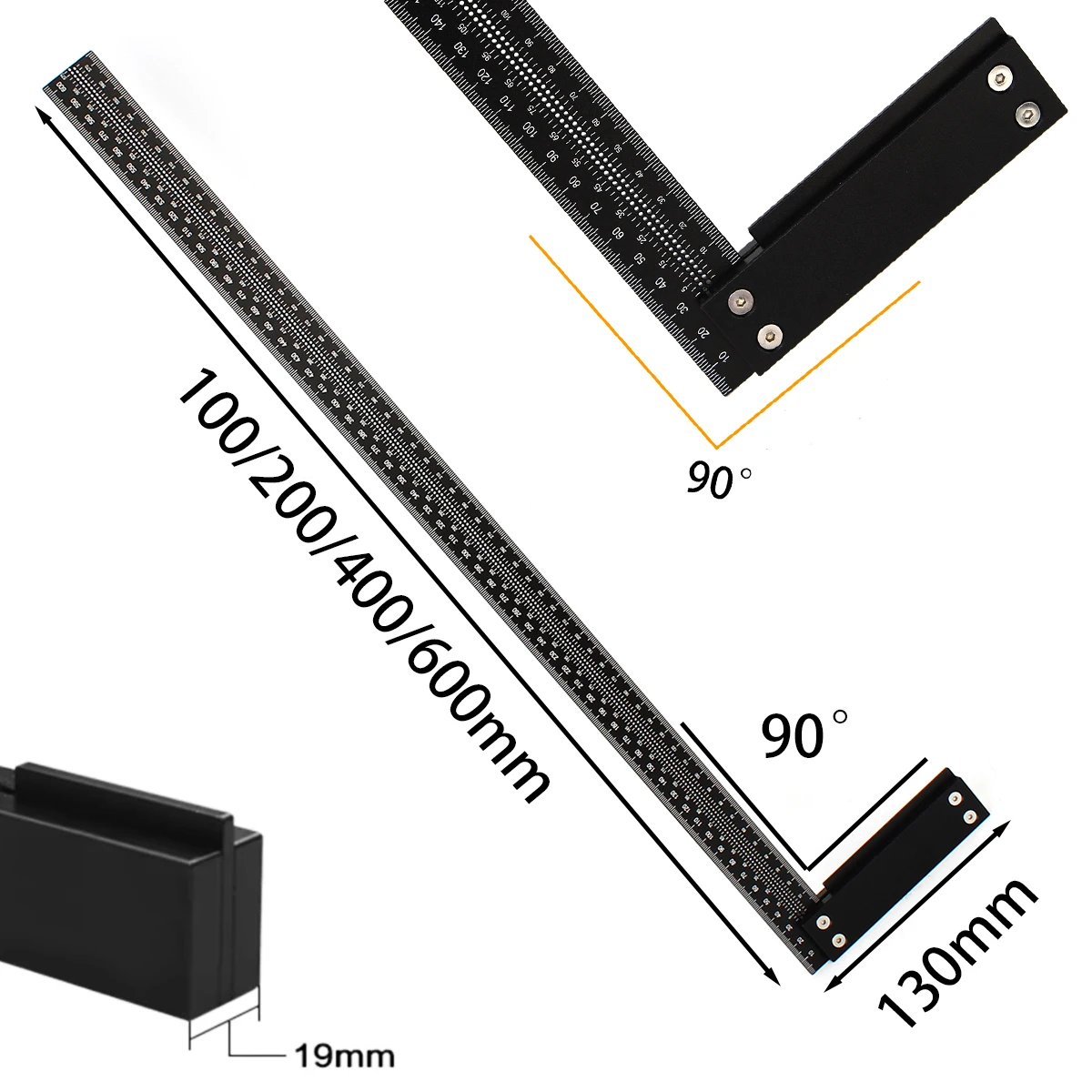 Woodworking T-Type Hole Scriber 200-600mm High-Precision Scale Ruler Aluminum Scribing Marking Line Gauge Right Angle Ruler