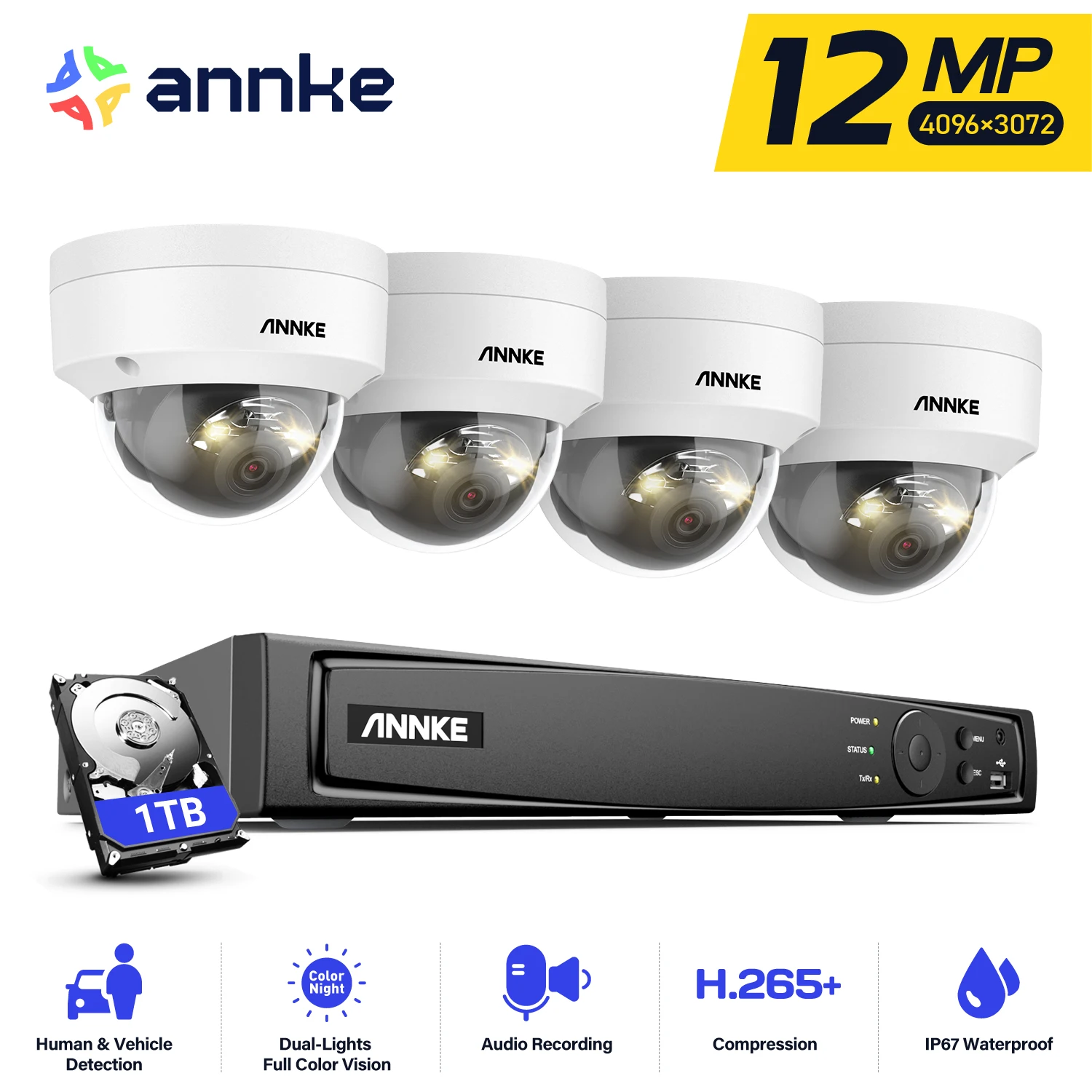 

Система видеонаблюдения ANNKE, 12 МП, Ultra HD, 12 МП, встроенный микрофон