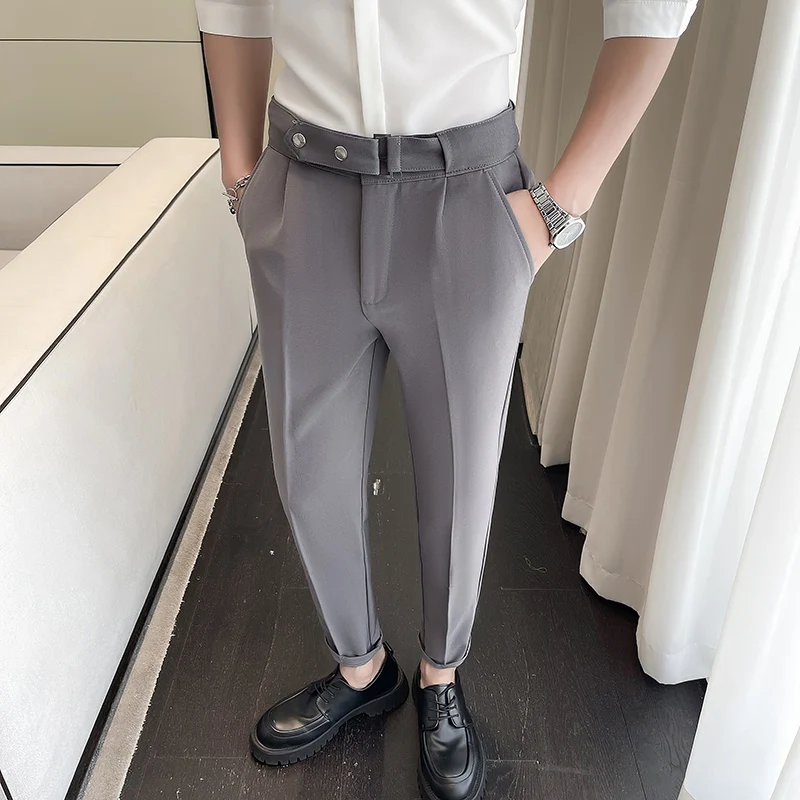 

High-quality Solid Color Casual Suit Pants Men Slim Fit Business Office Dress Pants Fashion Social Work Trousers Men