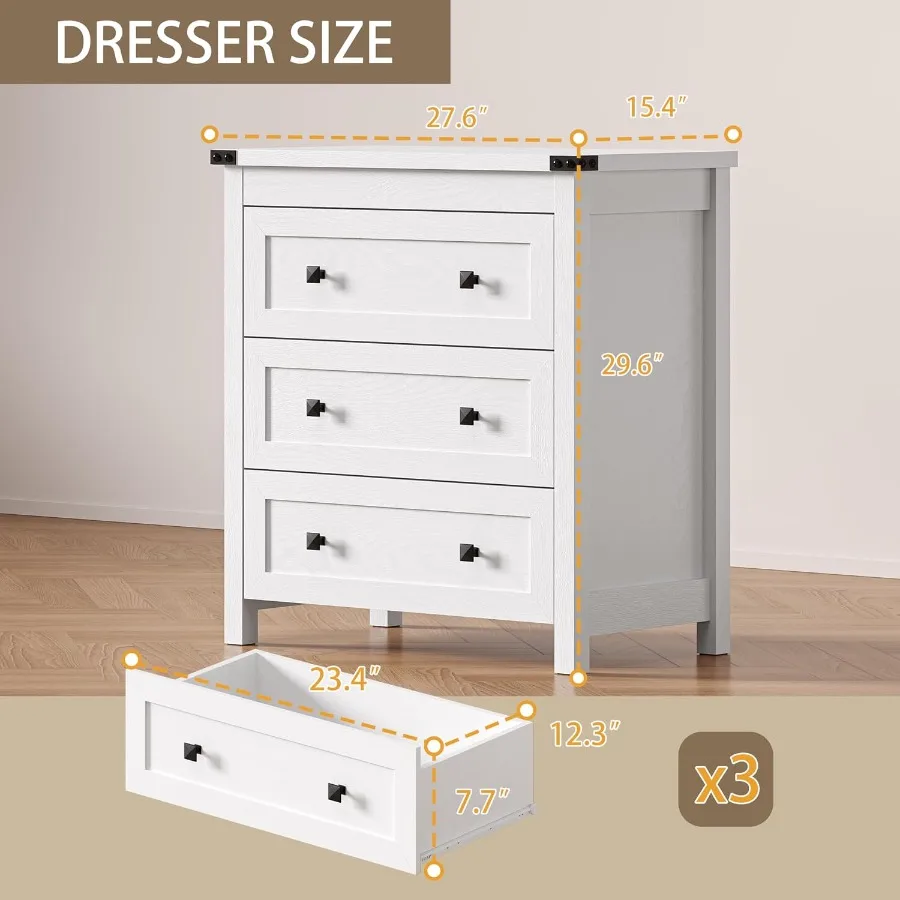 Bedroom night stand set of 2: modern wooden 3-drawer bedside table with metal handles, black finish, anti-tipping design and st