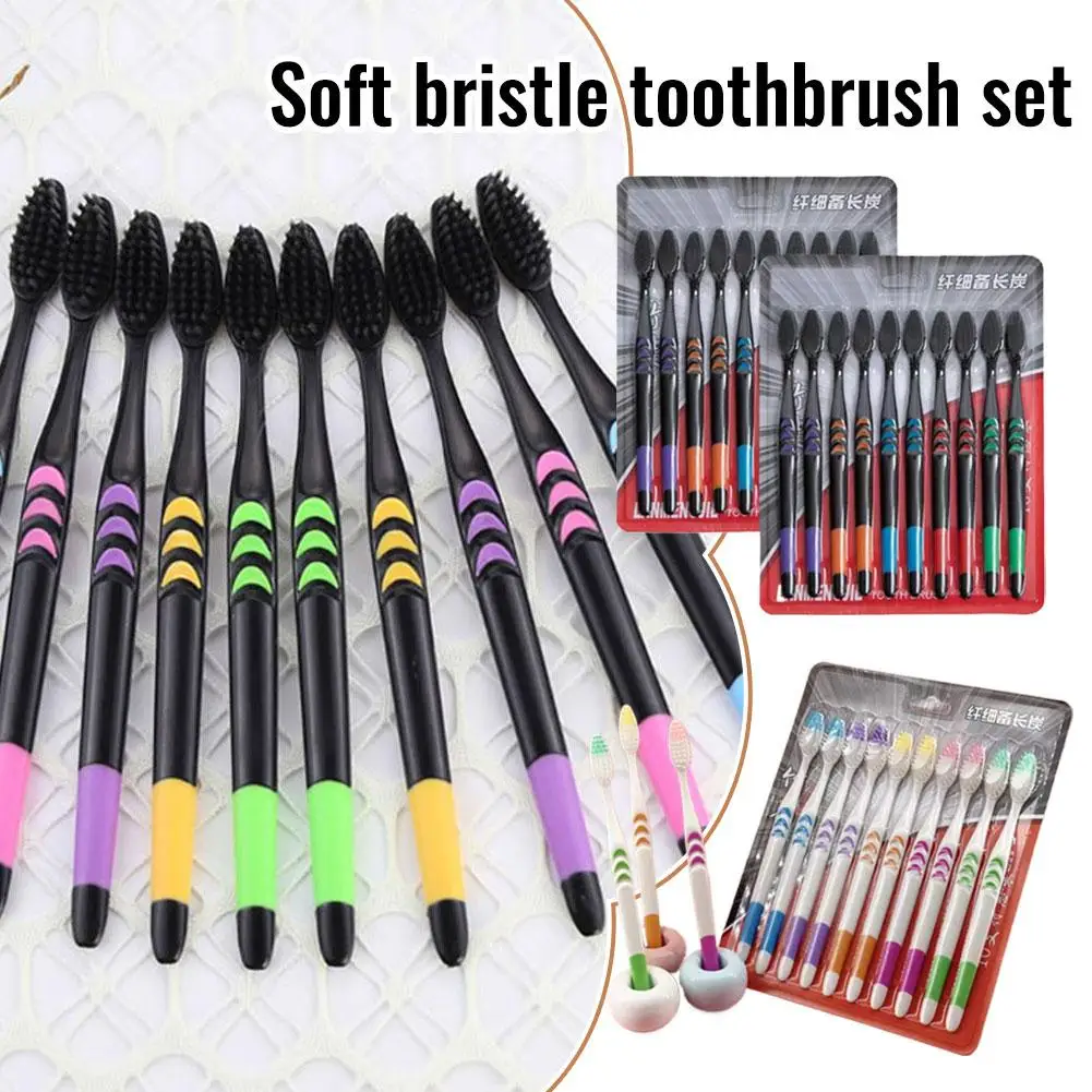 Spazzolino da denti in carbone di bambù con setole morbide, design a pelo nero, effetto di pulizia profonda perfetto per la bellezza quotidiana e la cura orale della salute