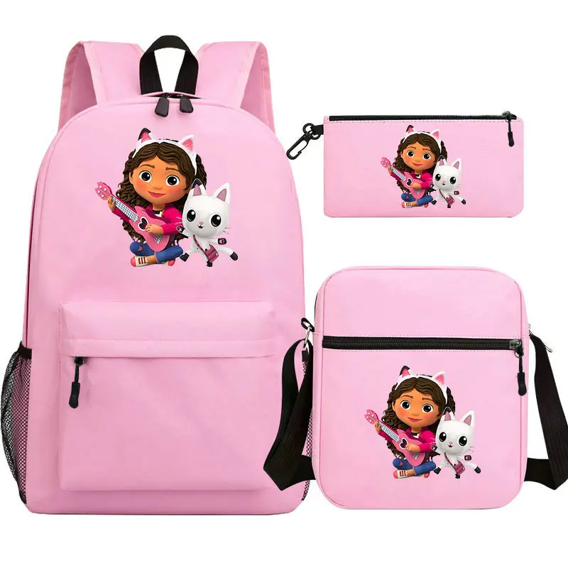 3 Pcs Set Gabbys Dollhouse Backpack Boy Girl Cartoon School Knapsack Kids Bookbag Students School Gift Teens Travel Bag Mochila