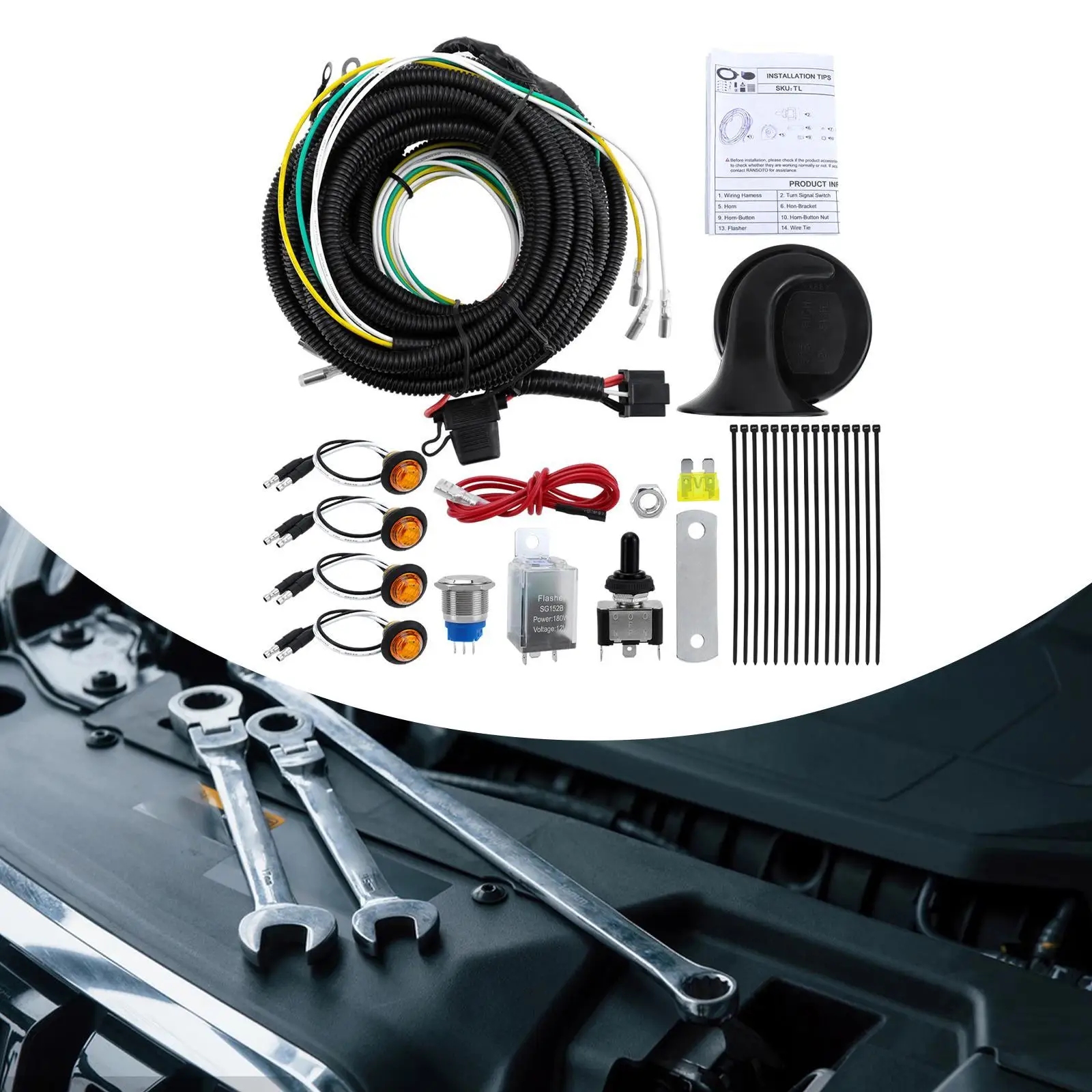 UTV ATV Blinker Kit Extended Wire Harness Color Coded Turn Signal Kit for Golf Cart Buggy Street Use