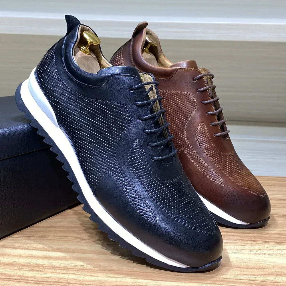 Zapatillas de deporte de cuero genuino de lujo para hombre, cómodas zapatillas Oxford clásicas informales con cordones para hombre, calzado plano de viaje callejero al aire libre