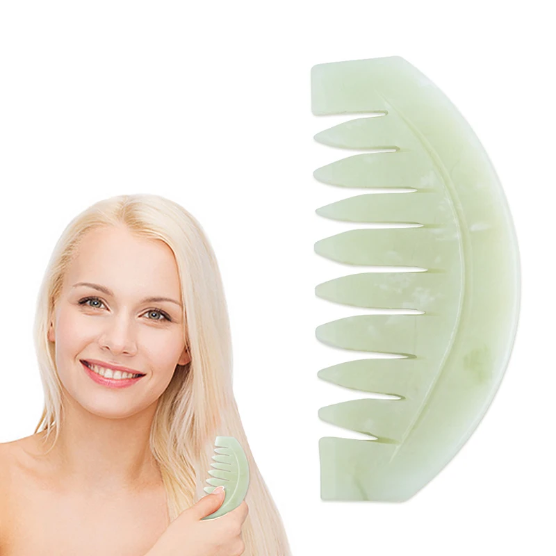 Jade Massage Kam Hoofd Massager Dame Hoofdhuid Verzorging Natuurlijke Jade Steen Kammen Gua Sha Board Haarborstel Gouache Schraper Jade Massager