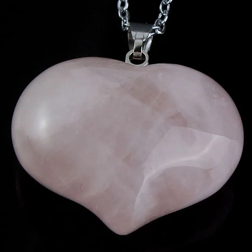Silver Plated Pink Color Natural Rose Quartz Crystal Peach Heart Shape Stone Pendant Elegant Women Girls Jewelry No Chain