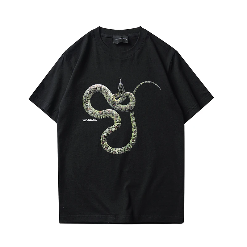 

Модная мужская футболка Kornit Streetwear свободного кроя с коротким рукавом, с принтом змеи, повседневная хлопковая футболка для пар, молодежная летняя мода