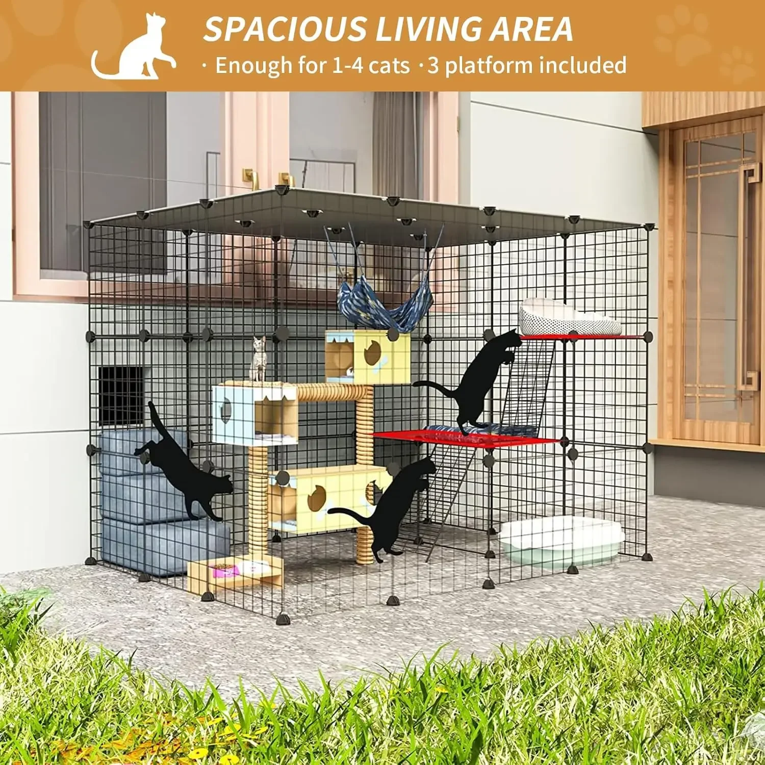 

[Flash Sale, Clearance!]Outdoor Cat House Catio Enclosure with Super Large Enter Door, 55L x 41W x41H Balcony Cat Cage Playpen w